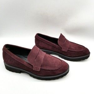 Cole Haan Womens  Burgundy Geneva Suede Penny Loafers 7 B